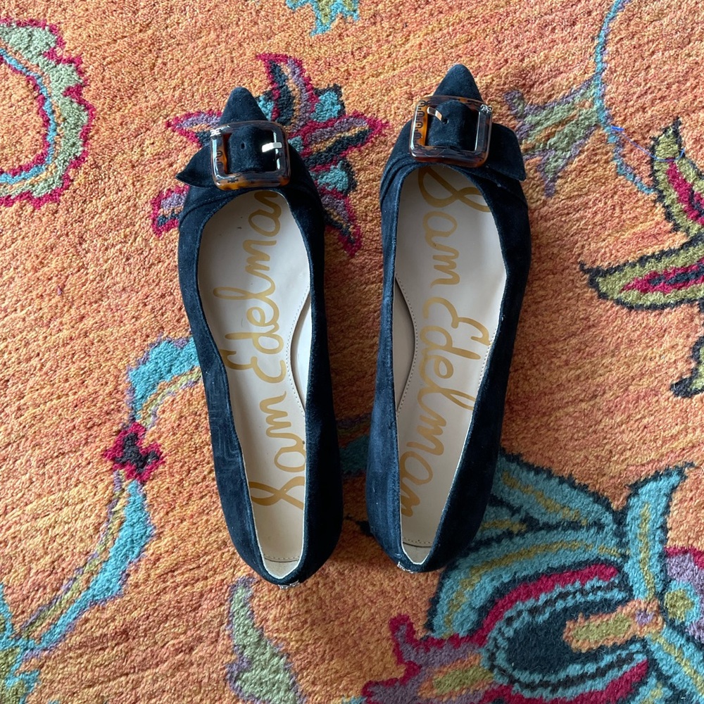 Sam Edelman Black Suede Buckle Flats